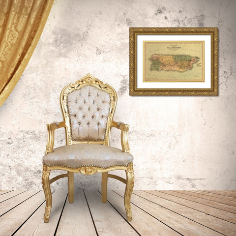Puerto Rico 1886 Gold Ornate Wood Framed Art Print with Double Matting by Vintage Maps