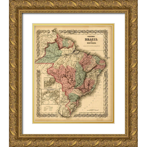 Brazil 1871 Gold Ornate Wood Framed Art Print with Double Matting by Vintage Maps
