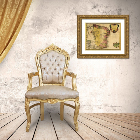 Brazil 1719 Gold Ornate Wood Framed Art Print with Double Matting by Vintage Maps