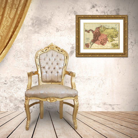 Colombia and Venezuela 1898 Gold Ornate Wood Framed Art Print with Double Matting by Vintage Maps