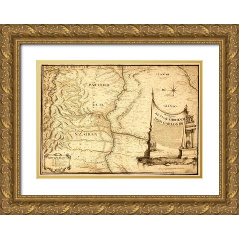 Centa Valley Argentina 1794 Gold Ornate Wood Framed Art Print with Double Matting by Vintage Maps