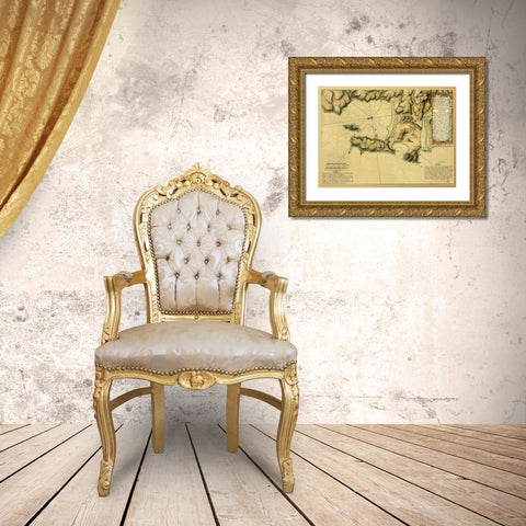 Topographic Map of Concepcion Bay Chile 1782 Gold Ornate Wood Framed Art Print with Double Matting by Vintage Maps