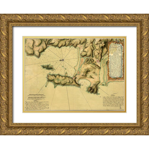 Topographic Map of Concepcion Bay Chile 1782 Gold Ornate Wood Framed Art Print with Double Matting by Vintage Maps