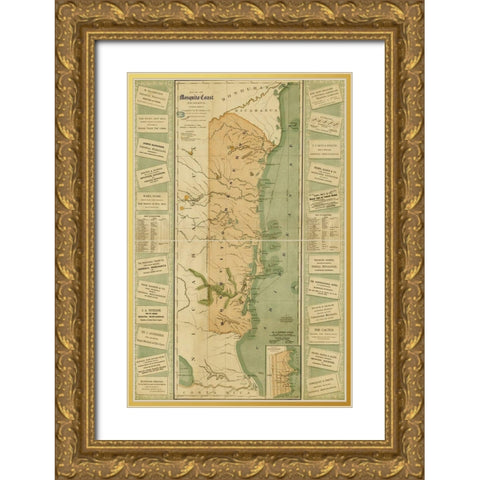 Mosquito Coast of Nicaragua Gold Ornate Wood Framed Art Print with Double Matting by Vintage Maps