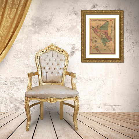 Nicaragua Gold Ornate Wood Framed Art Print with Double Matting by Vintage Maps