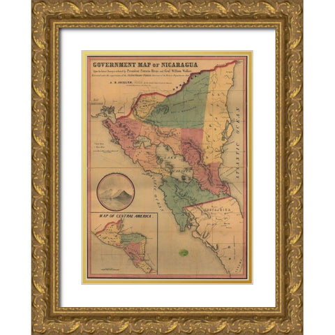 Nicaragua Gold Ornate Wood Framed Art Print with Double Matting by Vintage Maps