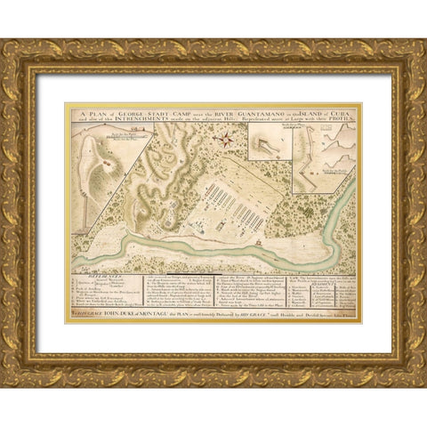 Guantanamo Bay 1741 Gold Ornate Wood Framed Art Print with Double Matting by Vintage Maps
