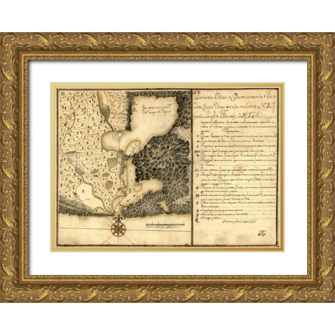 Plan of Guantanamo Bay Cuba 1751 Gold Ornate Wood Framed Art Print with Double Matting by Vintage Maps