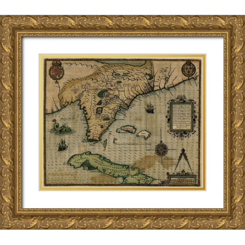 Cuba 1588 Gold Ornate Wood Framed Art Print with Double Matting by Vintage Maps