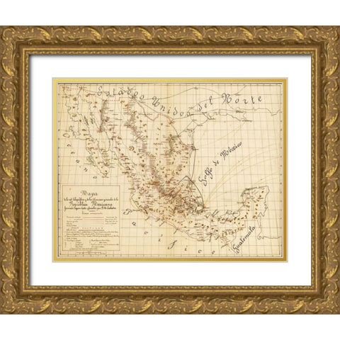 Telegraph and Communications Systems mexico 1884 Gold Ornate Wood Framed Art Print with Double Matting by Vintage Maps