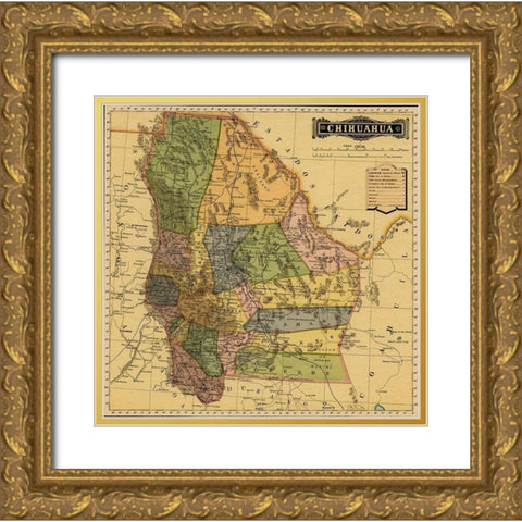 Chihuahua Mexico 1884 Gold Ornate Wood Framed Art Print with Double Matting by Vintage Maps