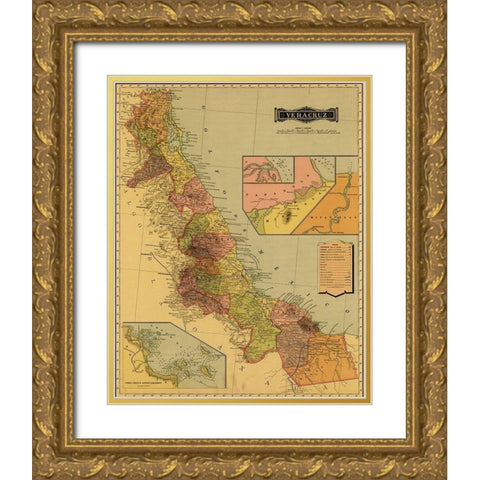 Vera Cruz 1844 Gold Ornate Wood Framed Art Print with Double Matting by Vintage Maps