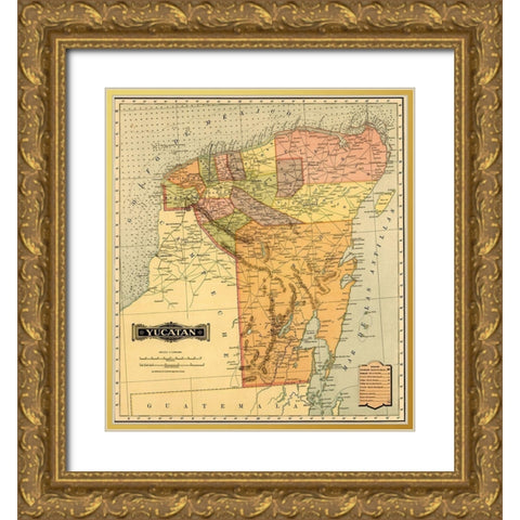 Yucatan 1844 Gold Ornate Wood Framed Art Print with Double Matting by Vintage Maps