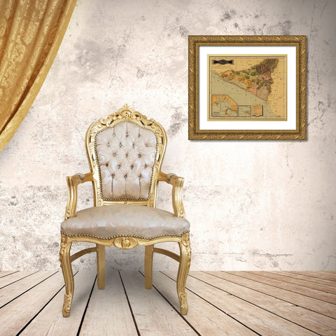 Colima 1844 Gold Ornate Wood Framed Art Print with Double Matting by Vintage Maps