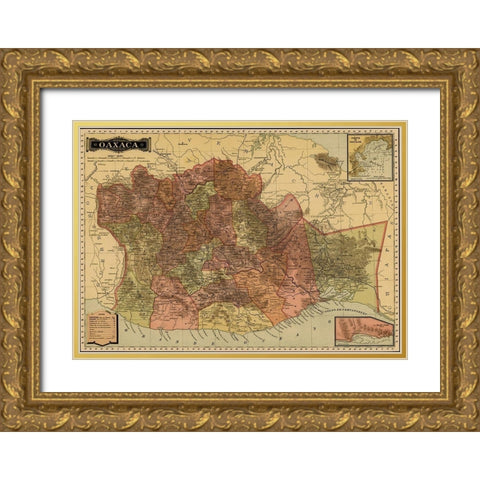 Oaxaca 1844 Gold Ornate Wood Framed Art Print with Double Matting by Vintage Maps