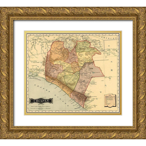 Chipas 1844 Gold Ornate Wood Framed Art Print with Double Matting by Vintage Maps