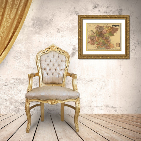 Guanajuanto 1844 Gold Ornate Wood Framed Art Print with Double Matting by Vintage Maps