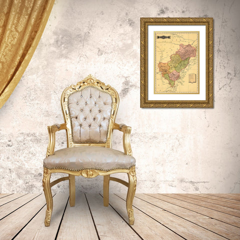 Queretaro 1844 Gold Ornate Wood Framed Art Print with Double Matting by Vintage Maps