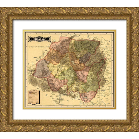 Hidalgo 1844 Gold Ornate Wood Framed Art Print with Double Matting by Vintage Maps