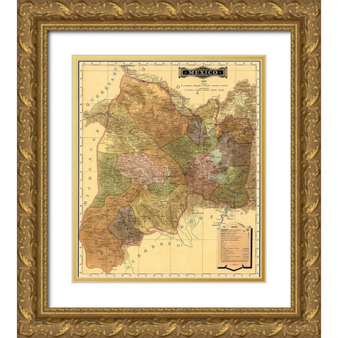 Mexico 1844 Gold Ornate Wood Framed Art Print with Double Matting by Vintage Maps