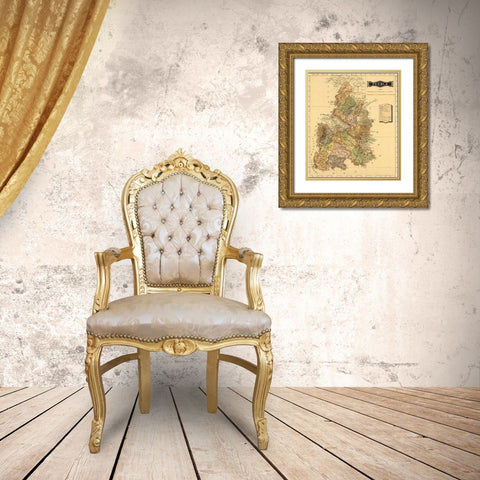 Puebla 1844 Gold Ornate Wood Framed Art Print with Double Matting by Vintage Maps