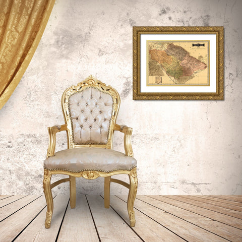 Tlaxcala 1844 Gold Ornate Wood Framed Art Print with Double Matting by Vintage Maps