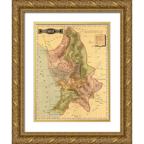 Terrirotrio de tepic 1844 Gold Ornate Wood Framed Art Print with Double Matting by Vintage Maps
