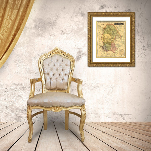 Coahila 1844 Gold Ornate Wood Framed Art Print with Double Matting by Vintage Maps