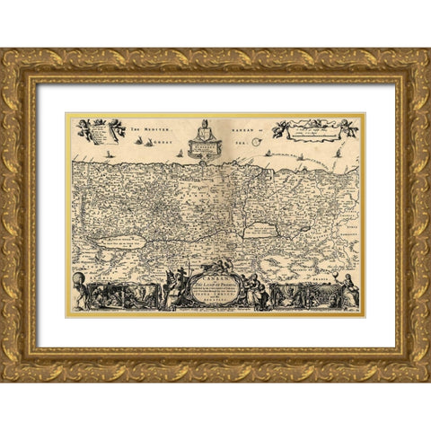 Canaan The Land of Promise 1700 Gold Ornate Wood Framed Art Print with Double Matting by Vintage Maps