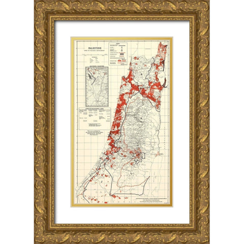 Palestine 1949 Villages and Settlements Gold Ornate Wood Framed Art Print with Double Matting by Vintage Maps