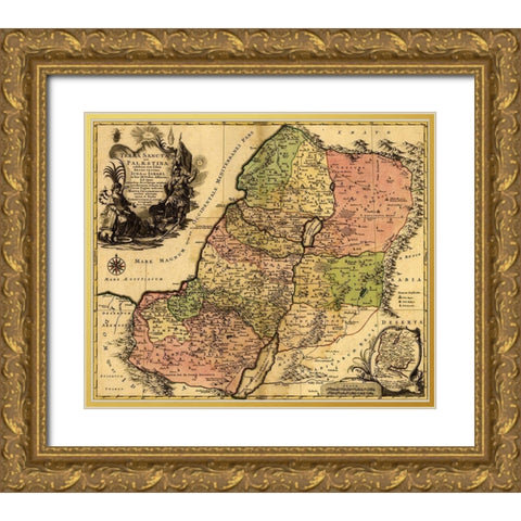 Israel during the Reign of Kings and the Twelve Tribes Gold Ornate Wood Framed Art Print with Double Matting by Vintage Maps