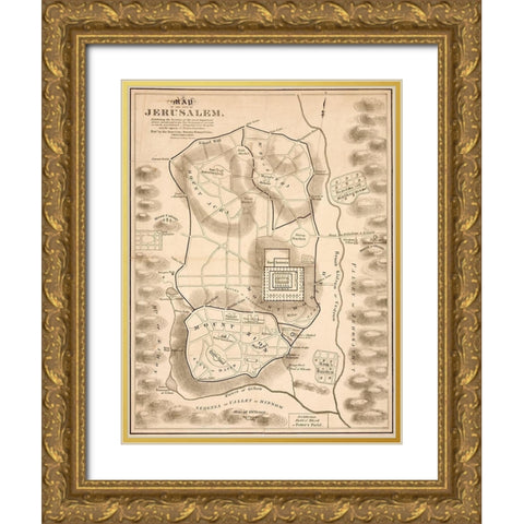New Testament Jerusalem Gold Ornate Wood Framed Art Print with Double Matting by Vintage Maps