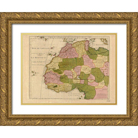 Map of Barbary and Black Africa and Guinee Gold Ornate Wood Framed Art Print with Double Matting by Vintage Maps
