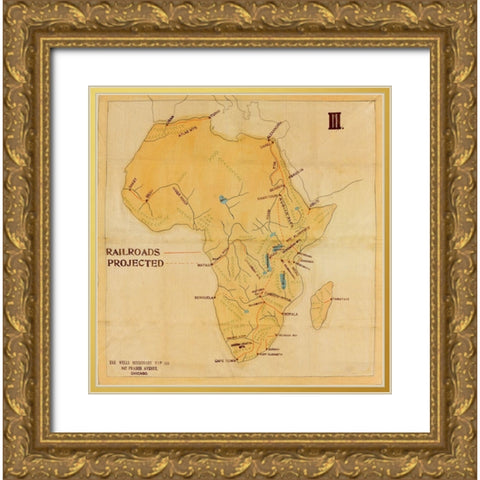 Railroad Map of Africa 1908 Projected Routes Gold Ornate Wood Framed Art Print with Double Matting by Vintage Maps