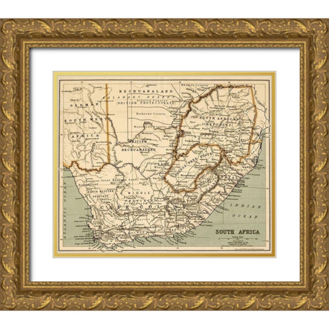 South Africa 1899 Gold Ornate Wood Framed Art Print with Double Matting by Vintage Maps