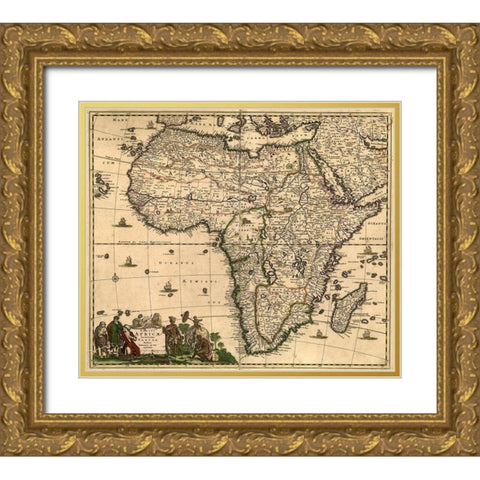 Africa 1740 Gold Ornate Wood Framed Art Print with Double Matting by Vintage Maps