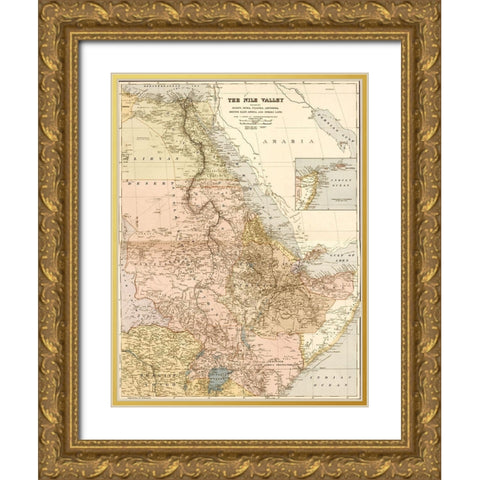 Nile River Valley 1910 Gold Ornate Wood Framed Art Print with Double Matting by Vintage Maps