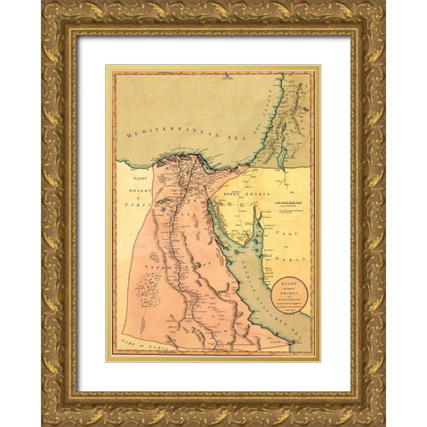 Egypt with part of Arabia and Palestine Gold Ornate Wood Framed Art Print with Double Matting by Vintage Maps
