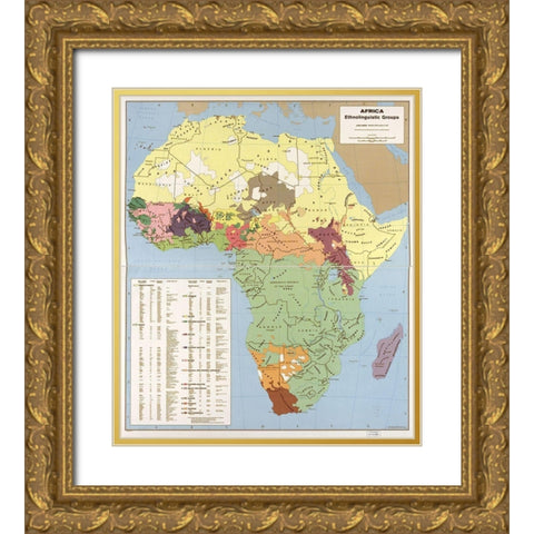 Ethnolinguisitic Map of Africa Gold Ornate Wood Framed Art Print with Double Matting by Vintage Maps