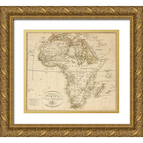 Africa 1804 Gold Ornate Wood Framed Art Print with Double Matting by Vintage Maps