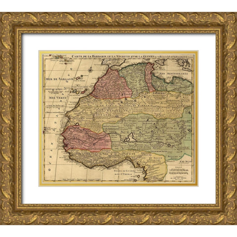 Barbary Black Africa and Guinee 1792 Gold Ornate Wood Framed Art Print with Double Matting by Vintage Maps