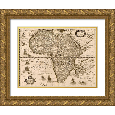Africa 1640 Gold Ornate Wood Framed Art Print with Double Matting by Vintage Maps
