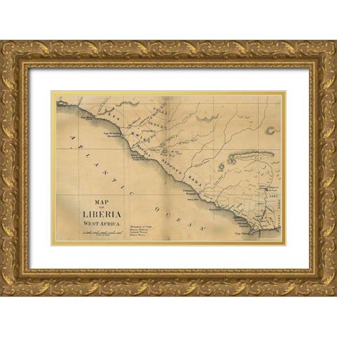American Colinization Map of Liberia Gold Ornate Wood Framed Art Print with Double Matting by Vintage Maps