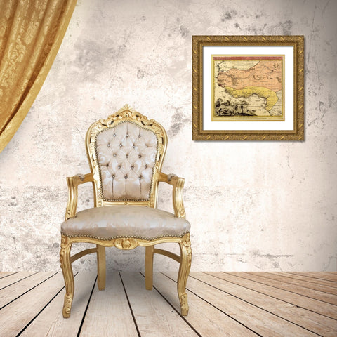 Guinee and Black Africa Gold Ornate Wood Framed Art Print with Double Matting by Vintage Maps