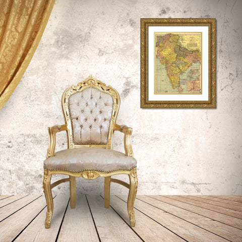 India 1903 Gold Ornate Wood Framed Art Print with Double Matting by Vintage Maps