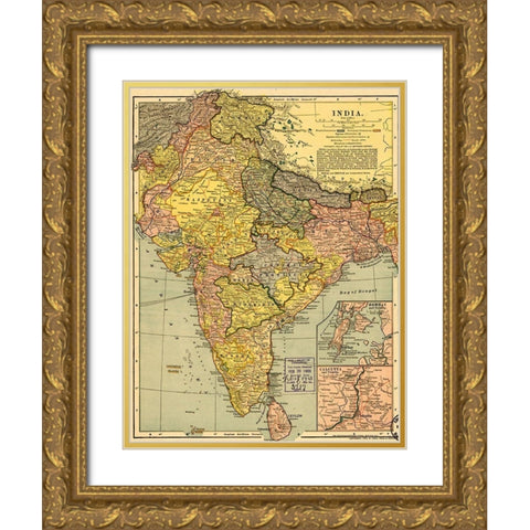 India 1903 Gold Ornate Wood Framed Art Print with Double Matting by Vintage Maps