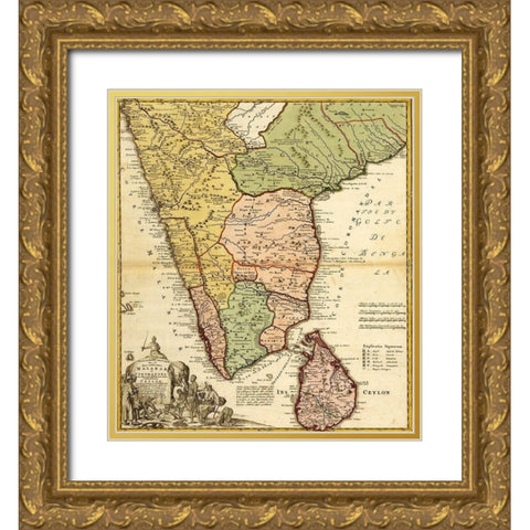 India Ceylon and The Malabar Coast Gold Ornate Wood Framed Art Print with Double Matting by Vintage Maps