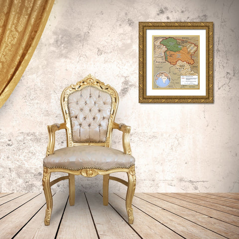 Disputed Area of Kashmir 2002 Gold Ornate Wood Framed Art Print with Double Matting by Vintage Maps