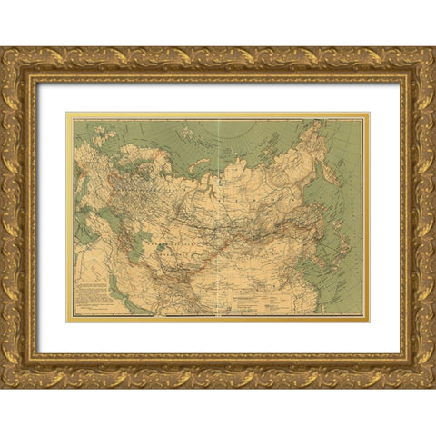 Imperial Russia 1916 Gold Ornate Wood Framed Art Print with Double Matting by Vintage Maps