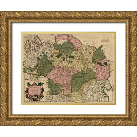 Siberia Russia 1706 Gold Ornate Wood Framed Art Print with Double Matting by Vintage Maps